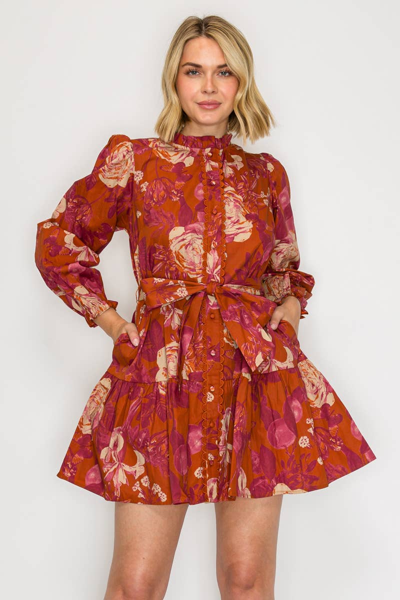 Rustic Rose Print Mini Dress