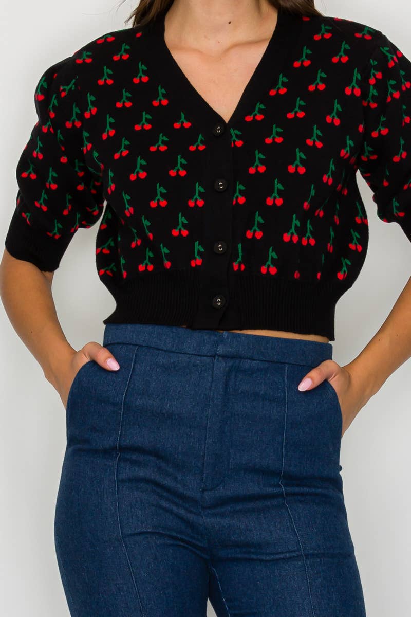 Cute as Cherry black Crop Sweater  - LWSW1209: M