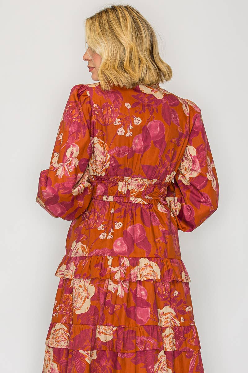 Rustic Rose Print Midi Dress