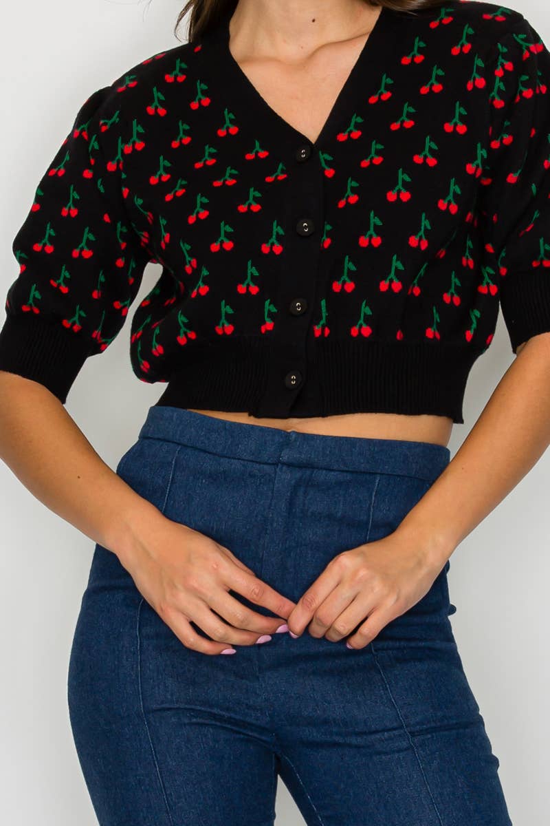 Cute as Cherry black Crop Sweater  - LWSW1209: M