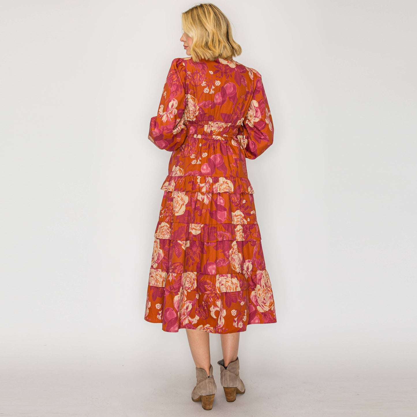 Rustic Rose Print Midi Dress
