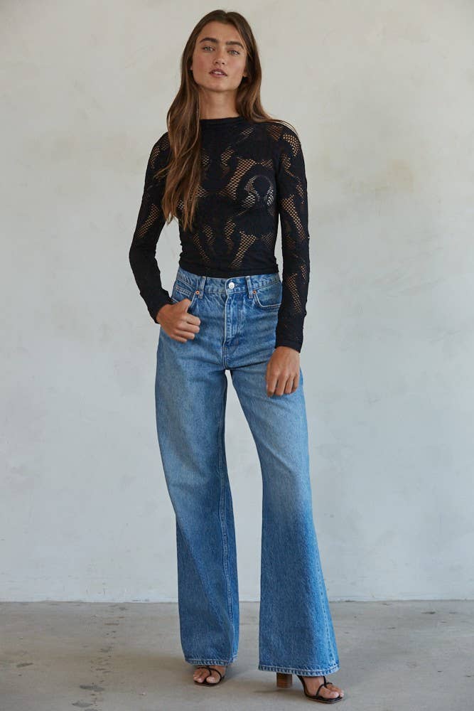 S1228 | Knit Seamless Jacquard Mock Neck Long Sleeve Top: Crimson / SM