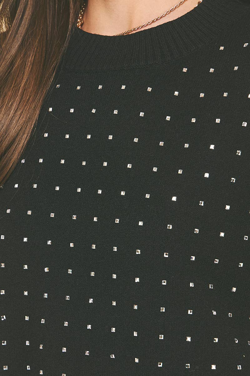 STONE EMBROIDERED SWEATER: Black