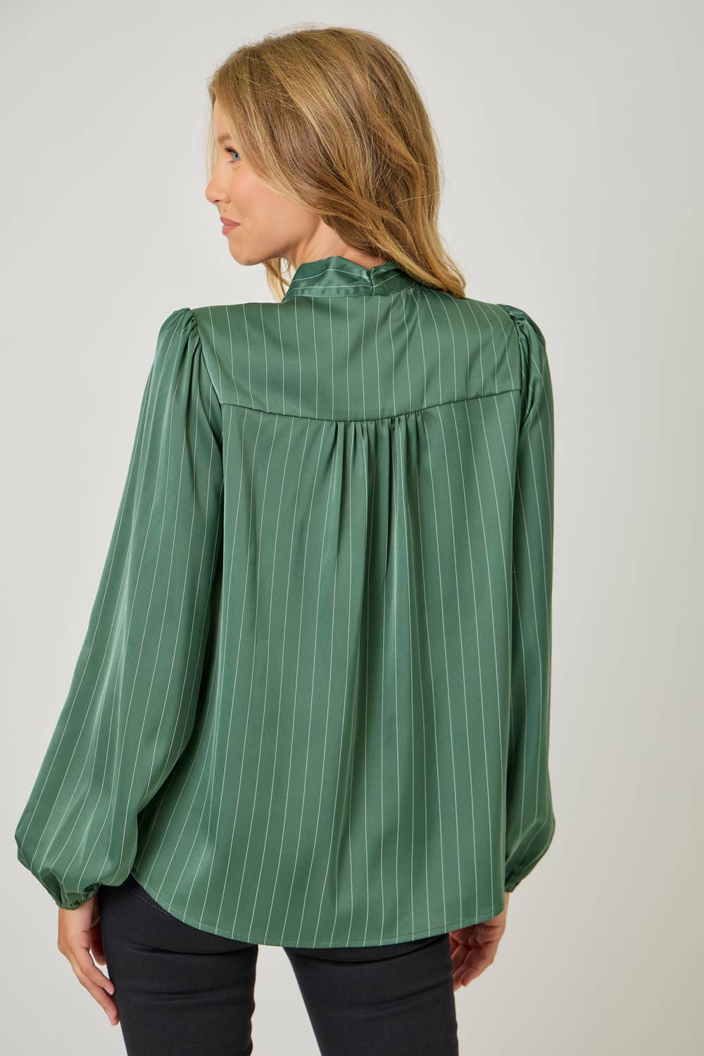 Ribbon Tie Stripe Shirt: Hunter Green