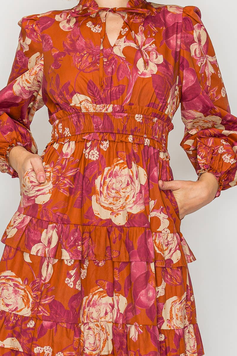 Rustic Rose Print Midi Dress