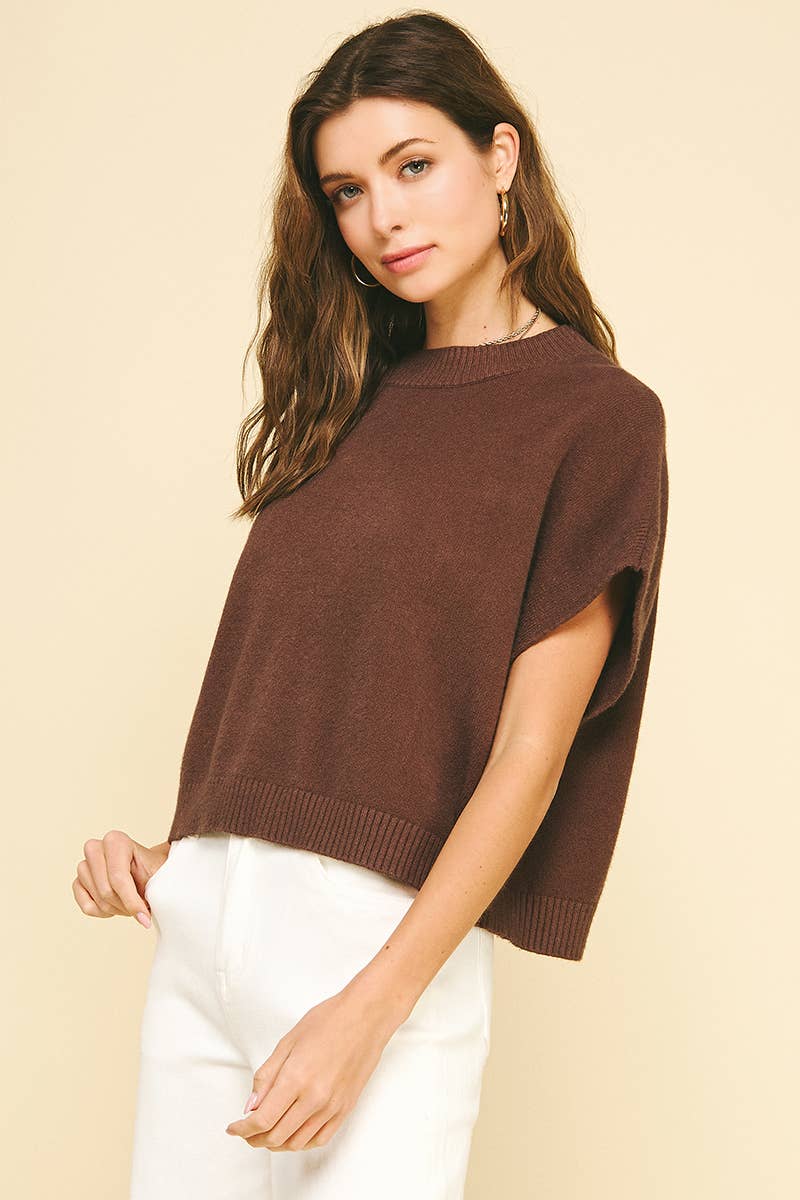DROPPED SHOULDER SWEATER TOP - 4739W: ESPRESSO / M