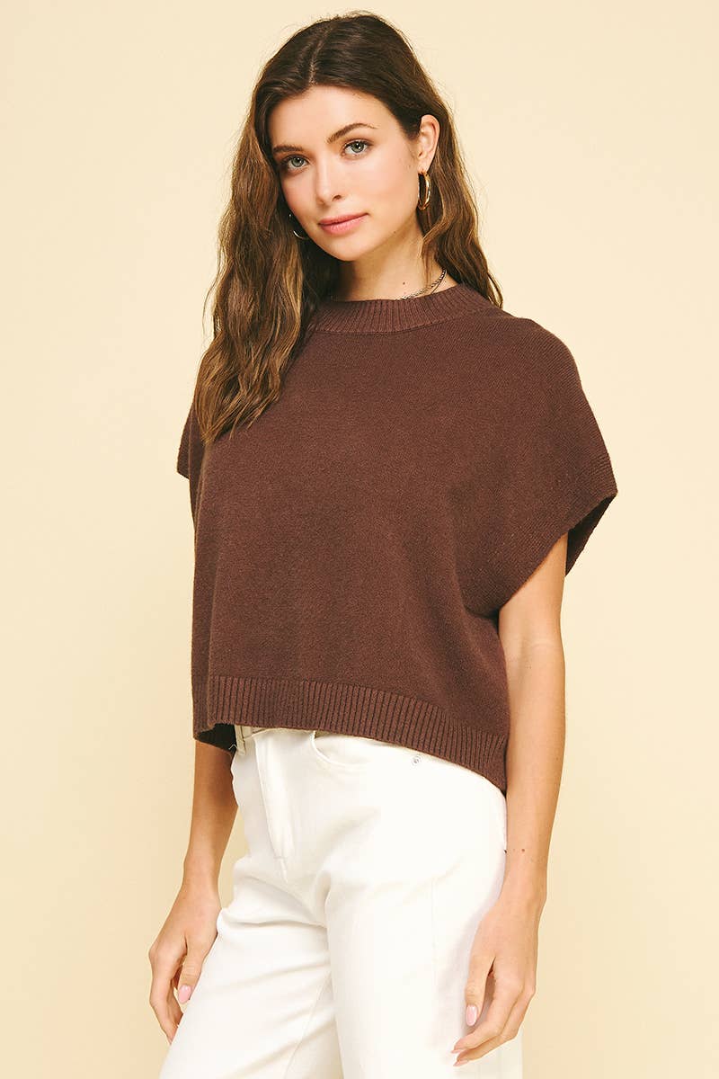 DROPPED SHOULDER SWEATER TOP - 4739W: ESPRESSO / M