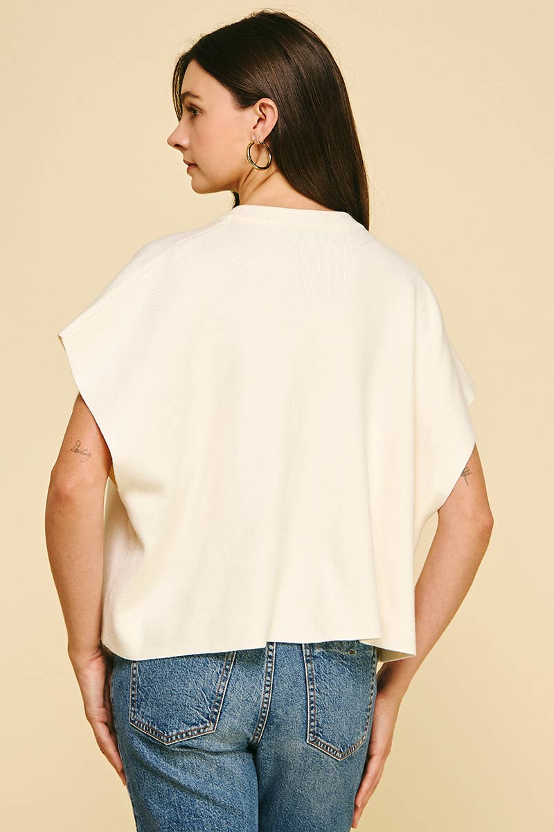 BUTTON DOWN CAP SLEEVE SWEATER: OATMEAL