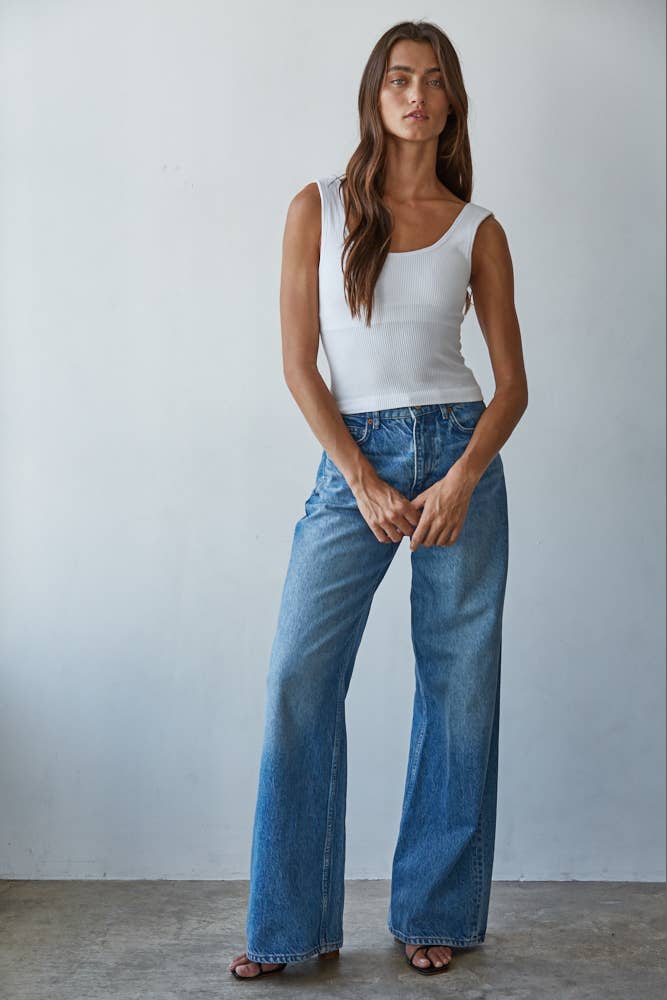 S1310N | Seamless Scoop Neck Sleeveless Top: Blue Oasis / ML