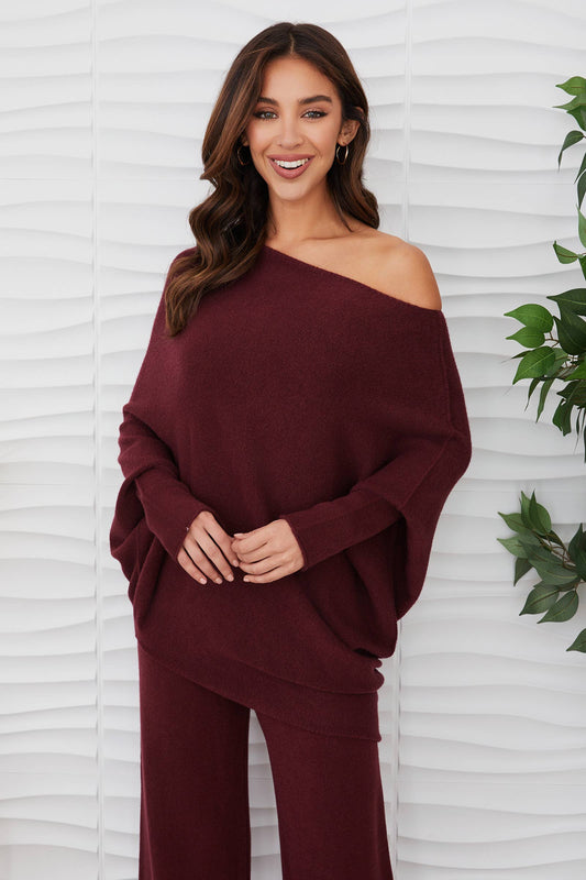 ASYMMETRICAL SWEATER: Wine