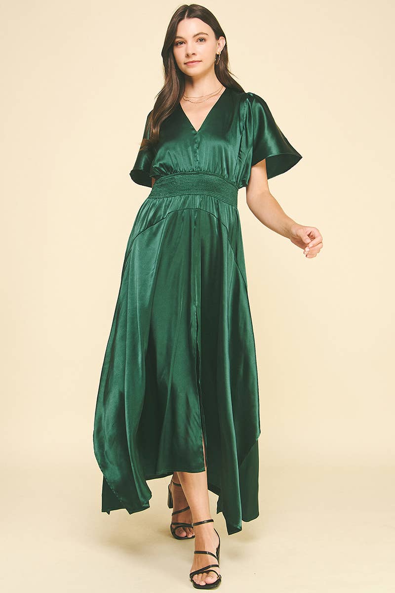 CHIFFON SLIT DETAILED MAXI DRESS: HUNTER GREEN