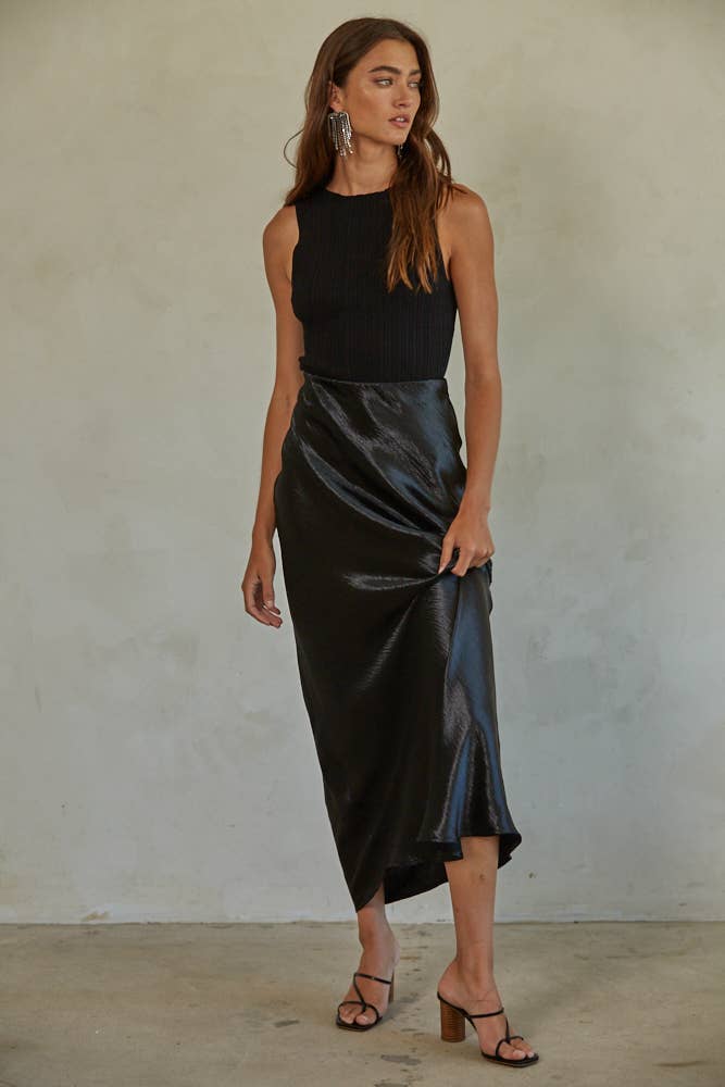 W1318 | Knit Sweater Ribbed Boat Neck Sleeveless Top: Black / S
