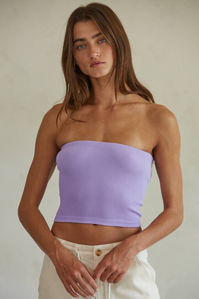 S1169N | Seamless Ribbed Tube Top: Electric Fuchsia / SM